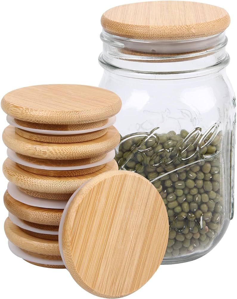 Mason Jar Lids - Reusable canning lids Bamboo mason jar Lids, Food Grade Material Silicone Sealin... | Amazon (US)