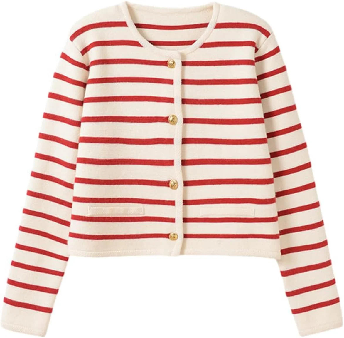 LinYooLi Women's Striped Cardigan Sweater Knitted Open Front Long Sleeve Button Down Crewneck Car... | Walmart (US)
