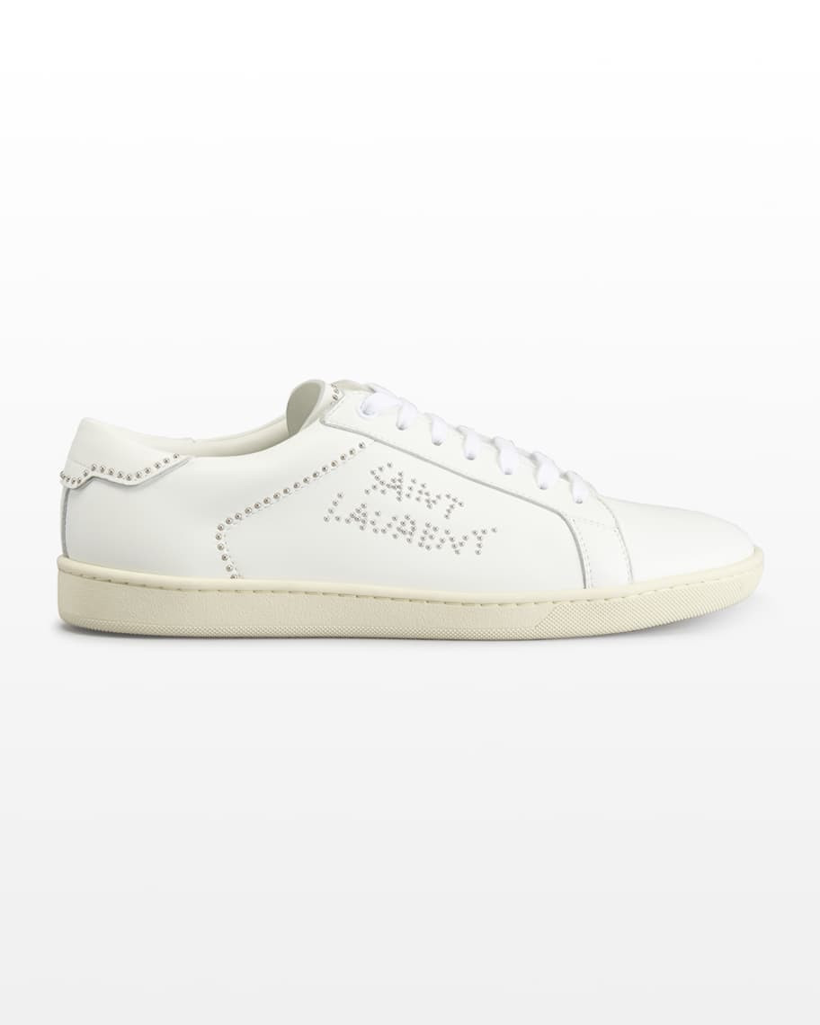 Saint Laurent Leather Logo Stud Low-Top Sneakers | Neiman Marcus