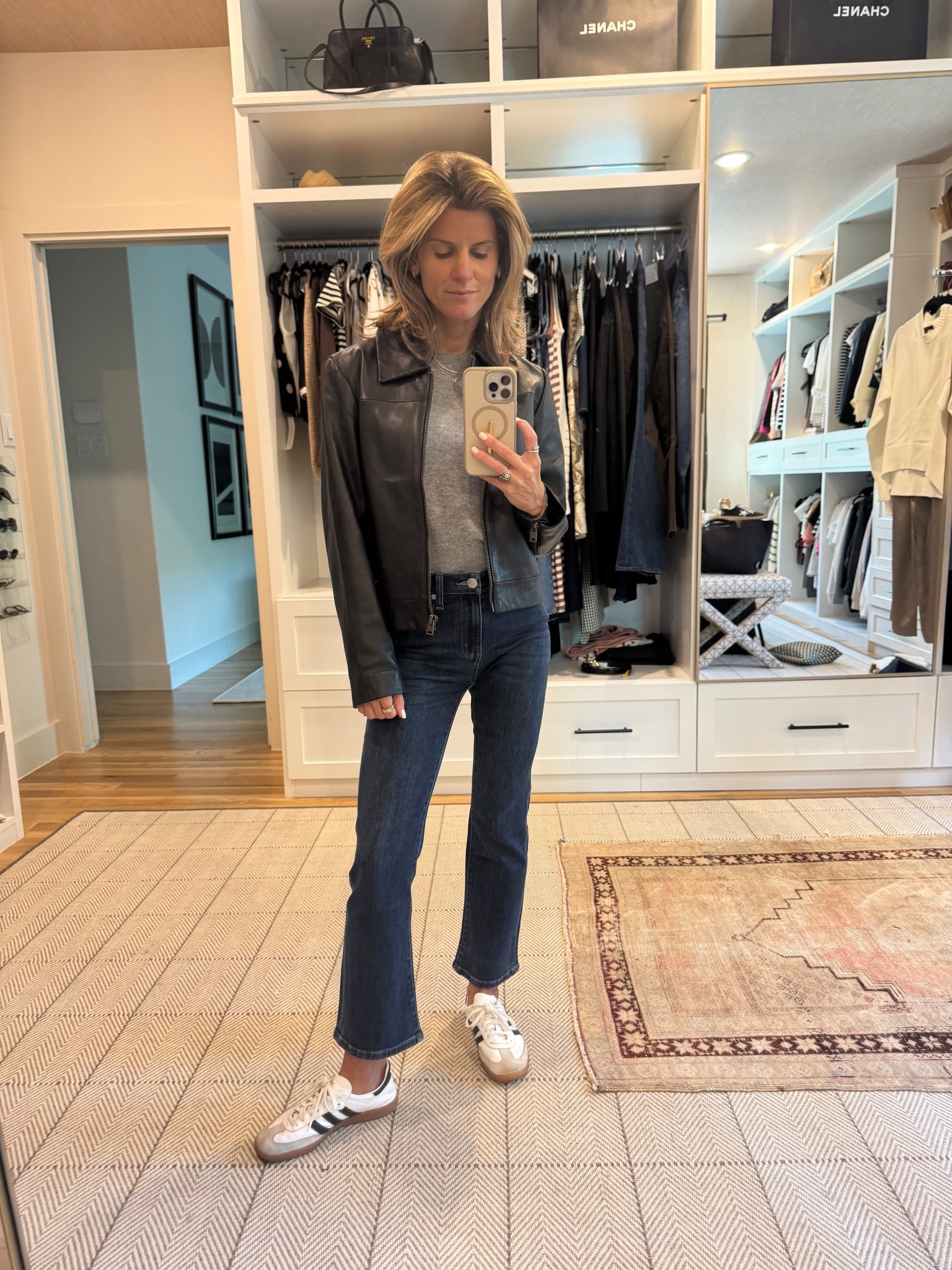 @onequince new leather drop! Wearing ax in jacket and sweater #quinceparter