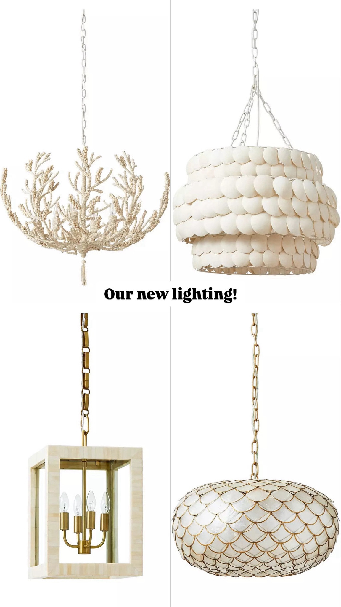 Our new lighting for house. Serena and Lily lights. Island pendants. White lights. Coastal lighting. Dining room chandelier. Family room chandelier. 

#LTKHome #LTKFamily #LTKStyleTip