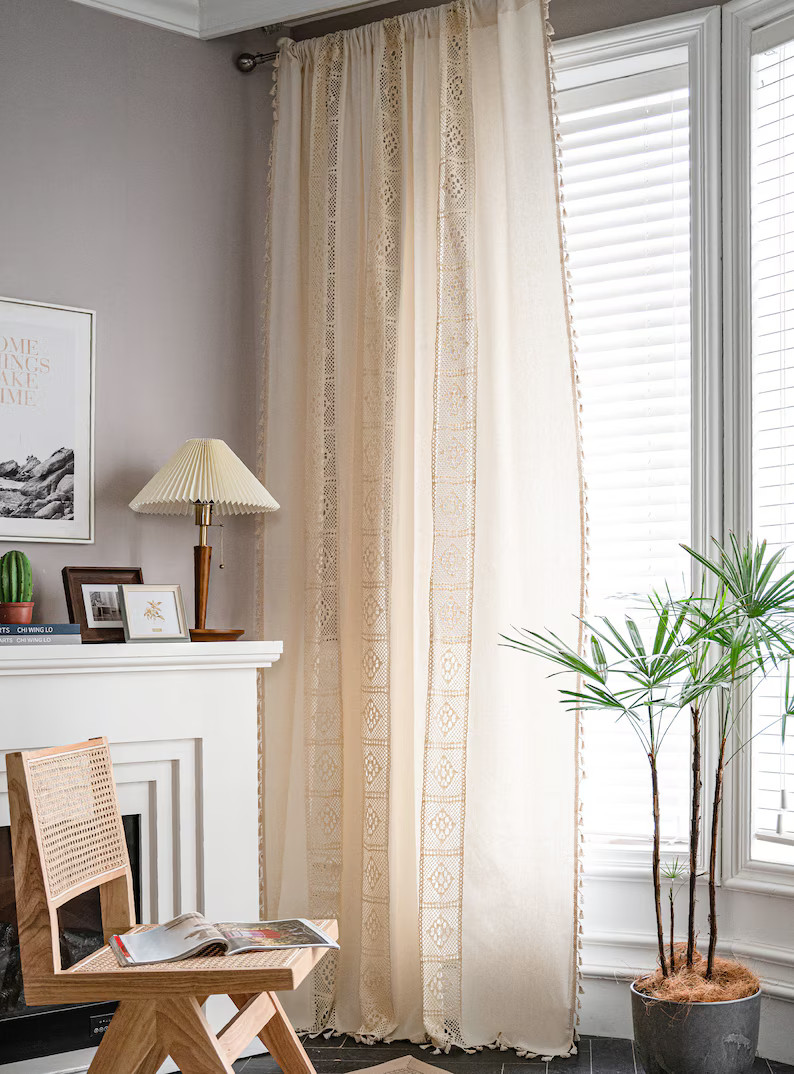 Fringe Curtain Boho Curtain Crochet Splicing Curtain Cotton - Etsy | Etsy (US)