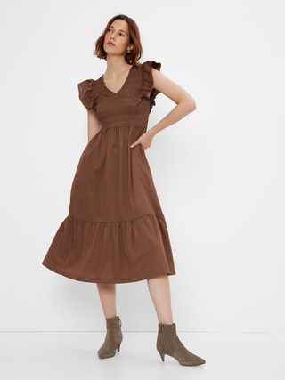Smocked Flutter Sleeve Midi Dress | Gap (US)