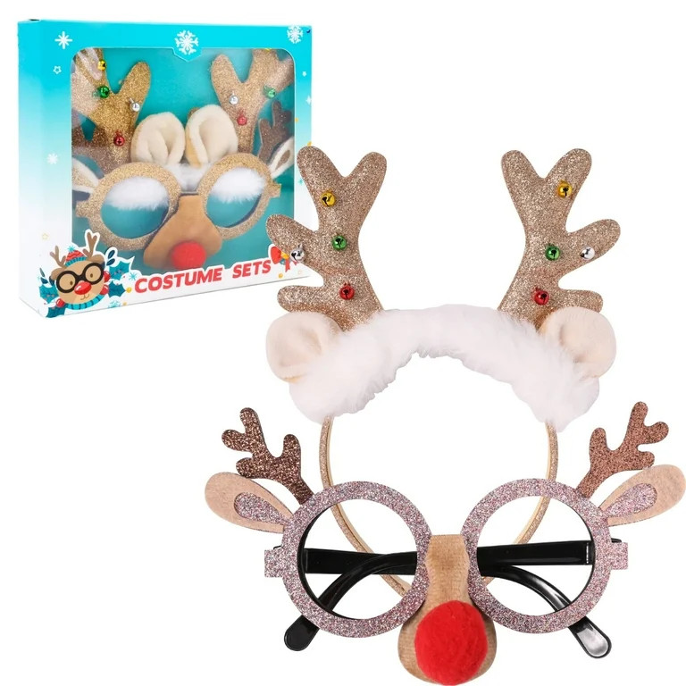 PinkSheep Christmas Deer Headbands Christmas Elk Glasses Frame Christmas Pajamas Accessories Cost... | Walmart (US)