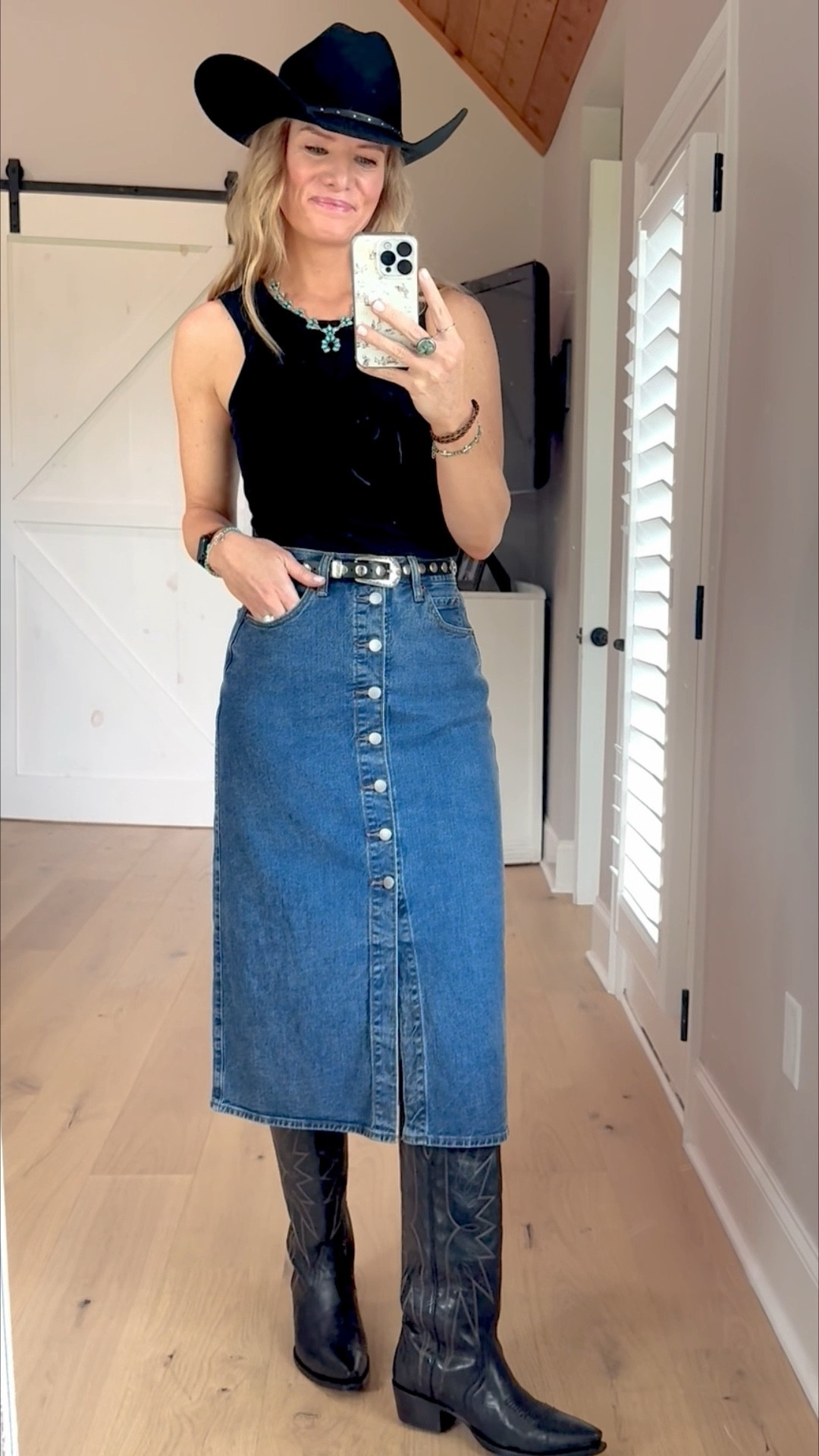 Country concert outfit 

Size reference 5’ 9” 140 lbs

Black high neck tank - medium

Midi denim skirt - size 2

Tall black western boots - sized up 1/2 size




🔍western chic. Western outfit. Target style. Denim skirt. Western boots outfit. Tecovas boots. Tall cowboy outfits. Western style. Cowgirl style. Cowboy Carter outfit.

#LTKSummerEdit 

#LTKStyleTip #LTKOver40 #LTKShoeCrush