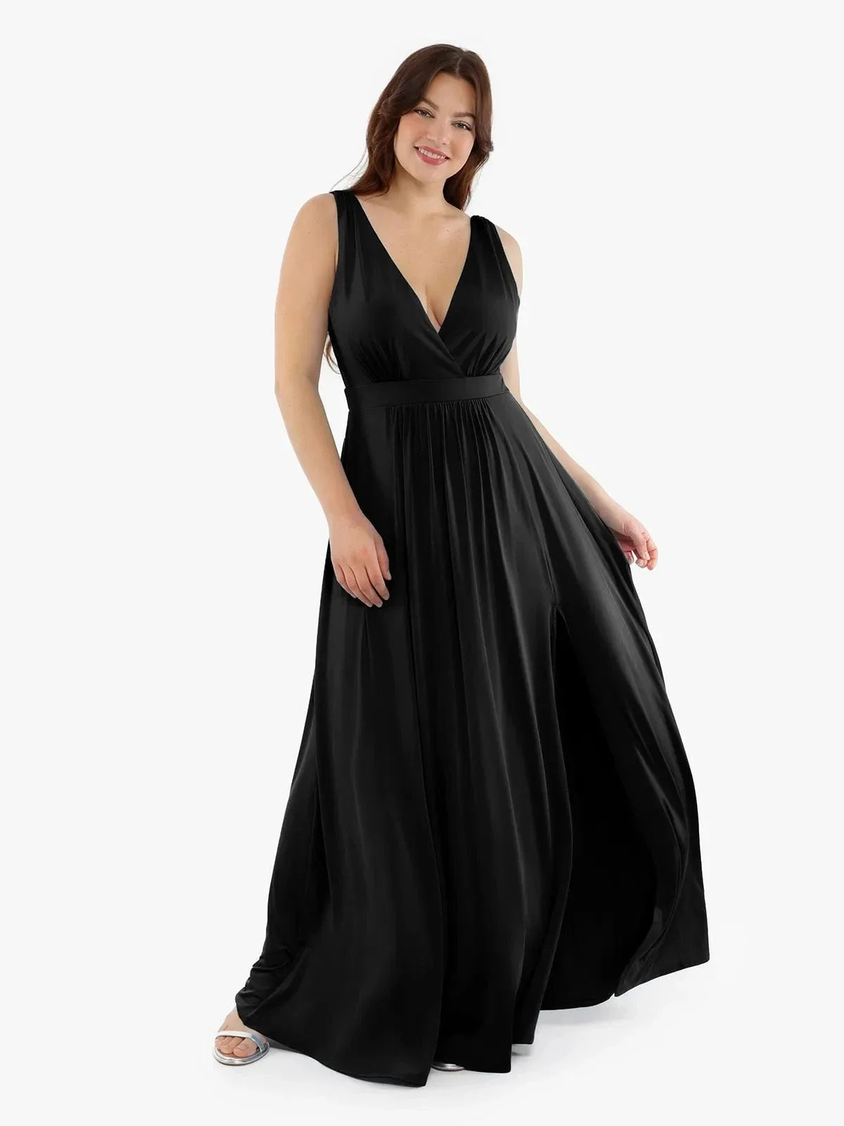 Shapewear Deep V-Neck Front Slit Goddess Maxi Dress | Popilush