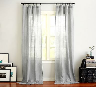 Belgian Flax Linen Rod Pocket Sheer Curtain - Gray | Pottery Barn (US)