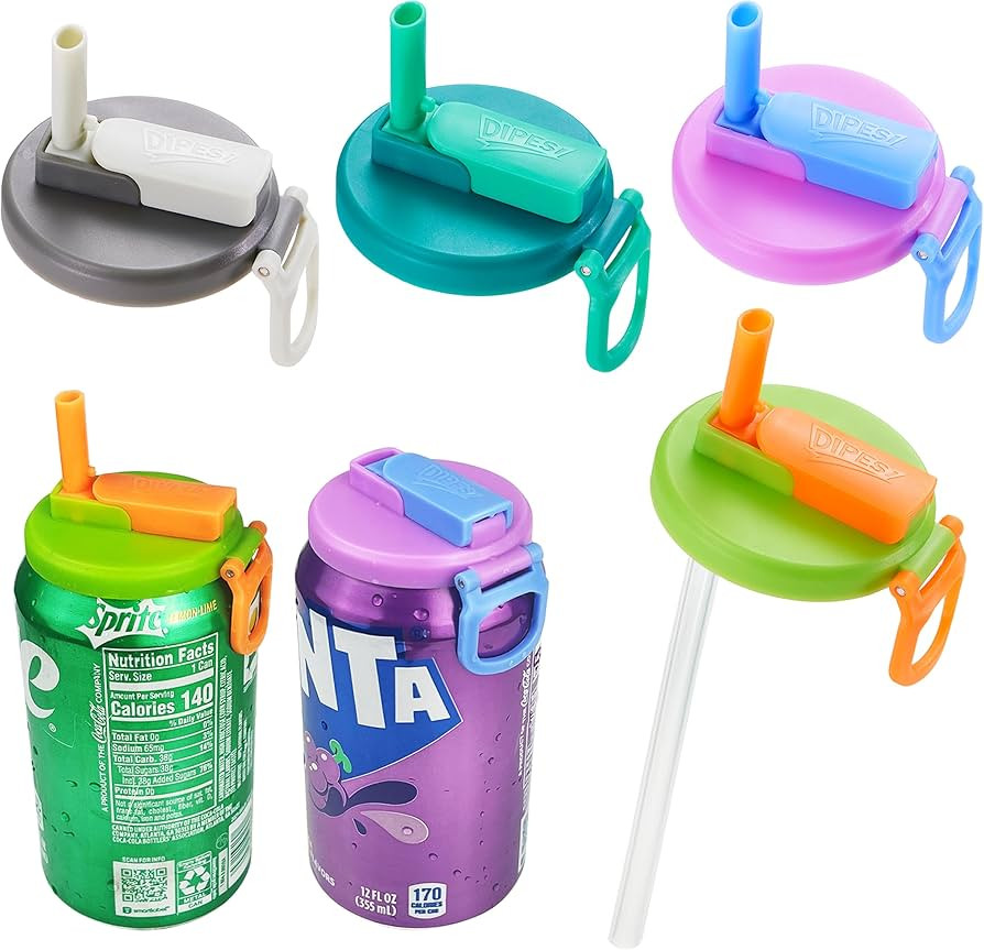 4-pack 4 Color Soda Can Lids,Silicone Straws Soda ​Can Covers,Can Covers For Soda,BPA-Free Reusable For Fits Standard For Canned Beverage, Beer,Juice,Seltzer(Colour mixture) | Amazon (US)