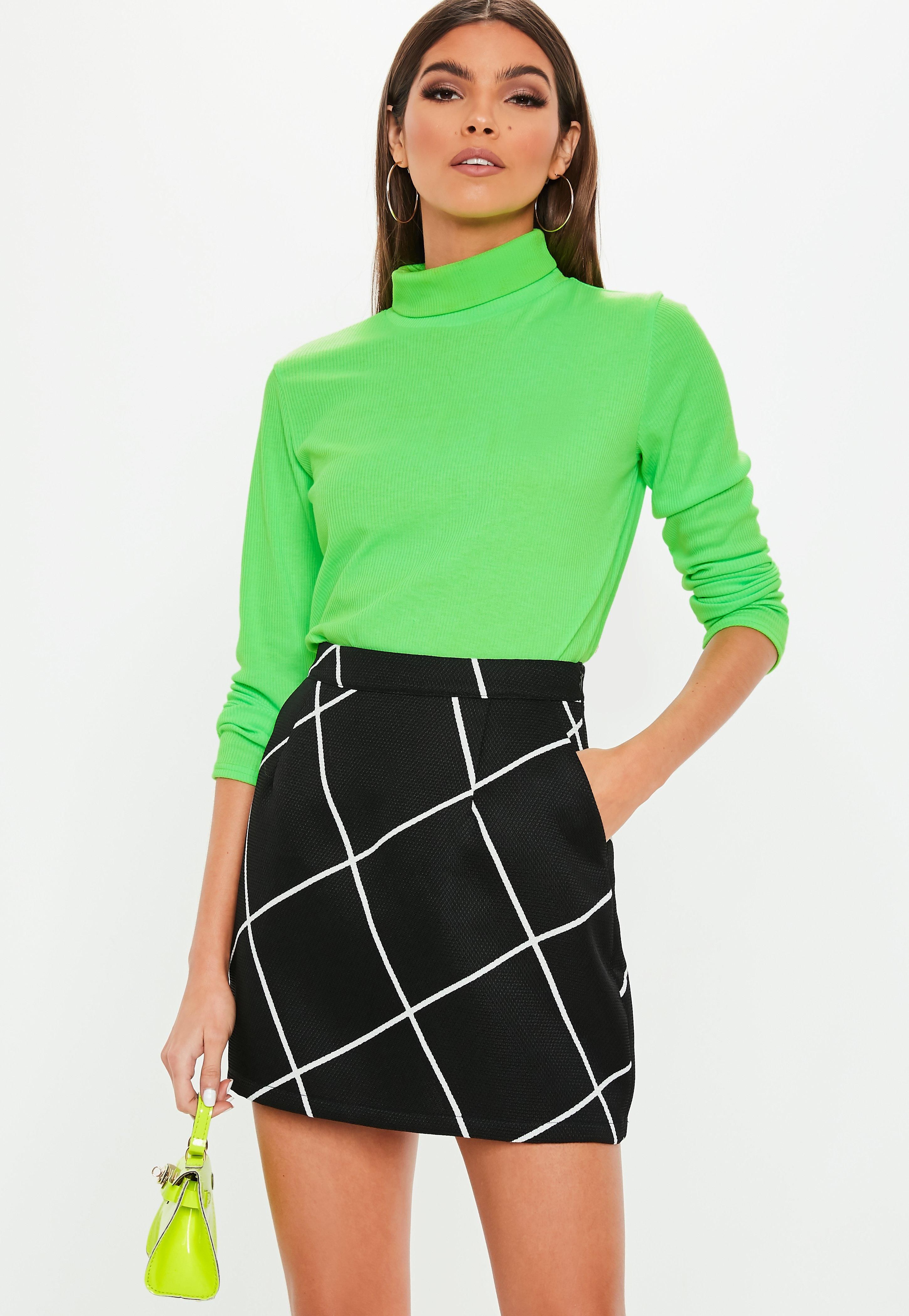 Black Grid Print Mini Skirt | Missguided (UK & IE)