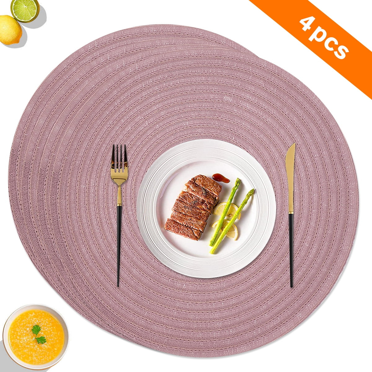15" Round Woven Vinyl Placemats, 4 Pcs Modern Non-Slip Insulation Placemat Washable Table Mats fo... | Walmart (US)
