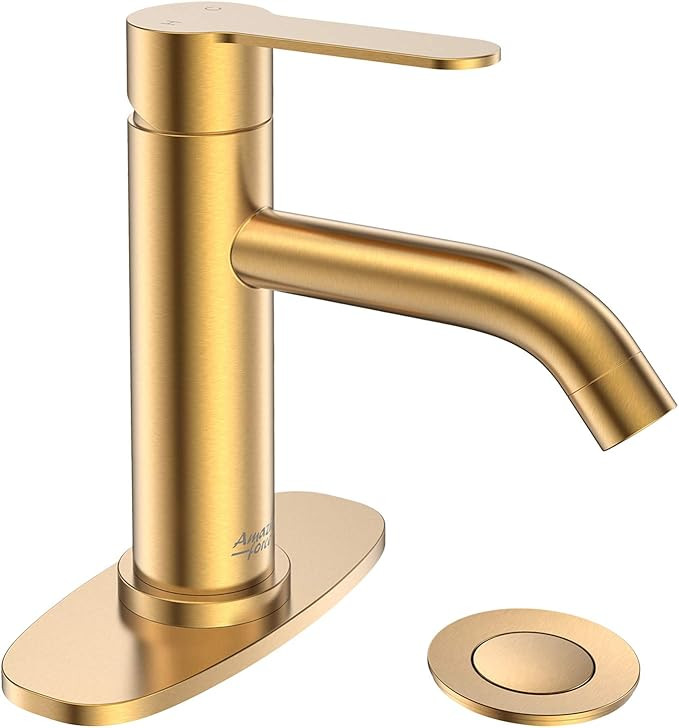 AMAZING FORCE Bathroom Faucet Brushed Gold Bathroom Sink Faucet Gold with Pop-up Sink Drain Assem... | Amazon (US)