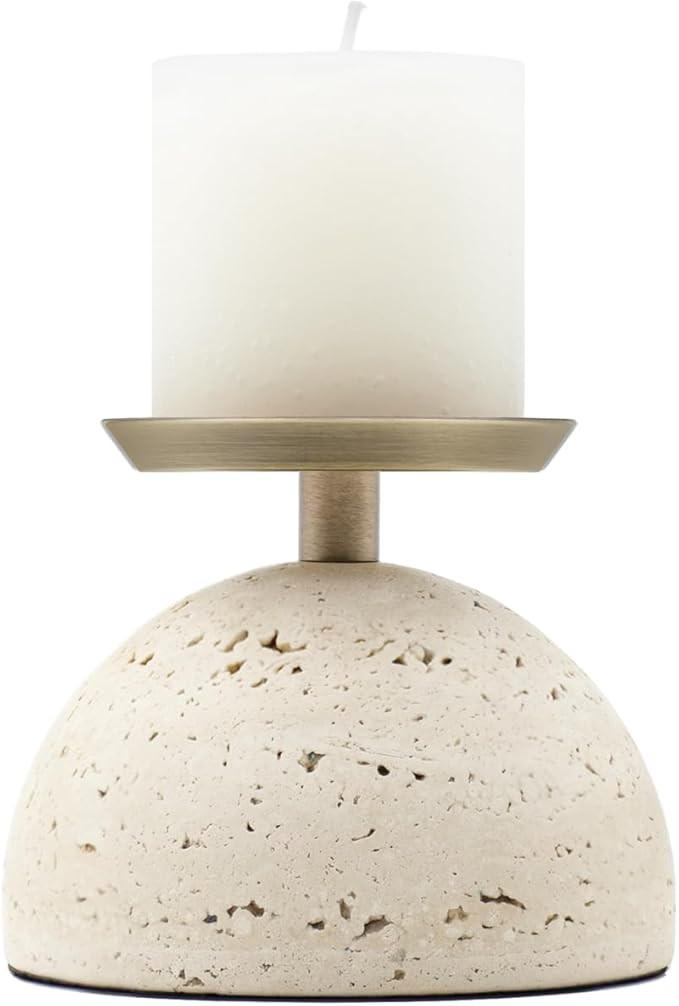NEXOTIQUE Marble Pillar Candle Holder, Travertine Candle Holder Centerpiece for Cozy Home Décor,... | Amazon (US)