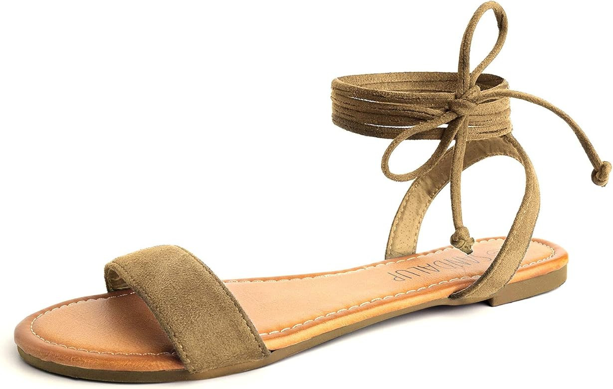 SANDALUP Tie Up Ankle Strap flat sandals for women | Amazon (US)