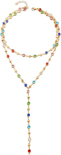 Colorful Necklace for Women,Gold Body Chain Jewelry Long Multicolor Beaded Choker Necklaces Rhine... | Amazon (US)