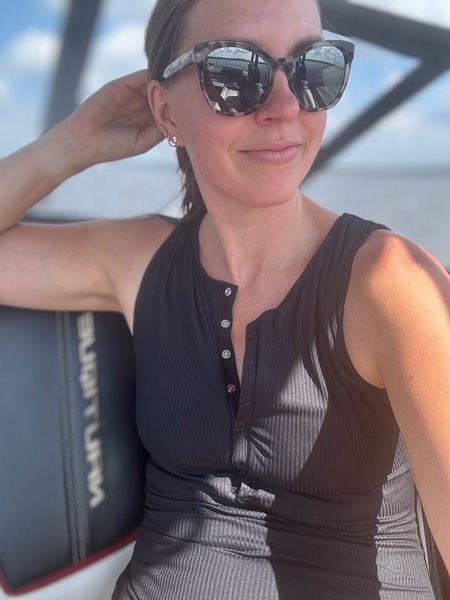 Wearing my fav swimsuit today! Wearing a L in black ribbed fabric. Love the Henley snaps, perfect for nursing mamas!

#LTKStyleTip #LTKMidsize #LTKSwim