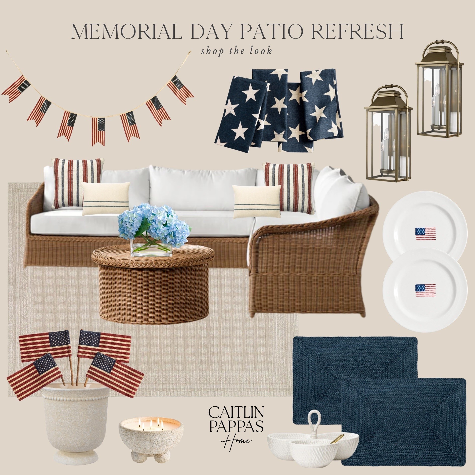 Memorial Day patio refresh 🇺🇸 The prettiest red, white, and blue outdoor finds for the summertime season. 🙌🏻