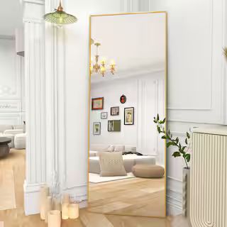 18 in. x 58 in. Rectangular Gold Classic Aluminum Alloy Framed Full Length Mirror Standing Floor ... | The Home Depot