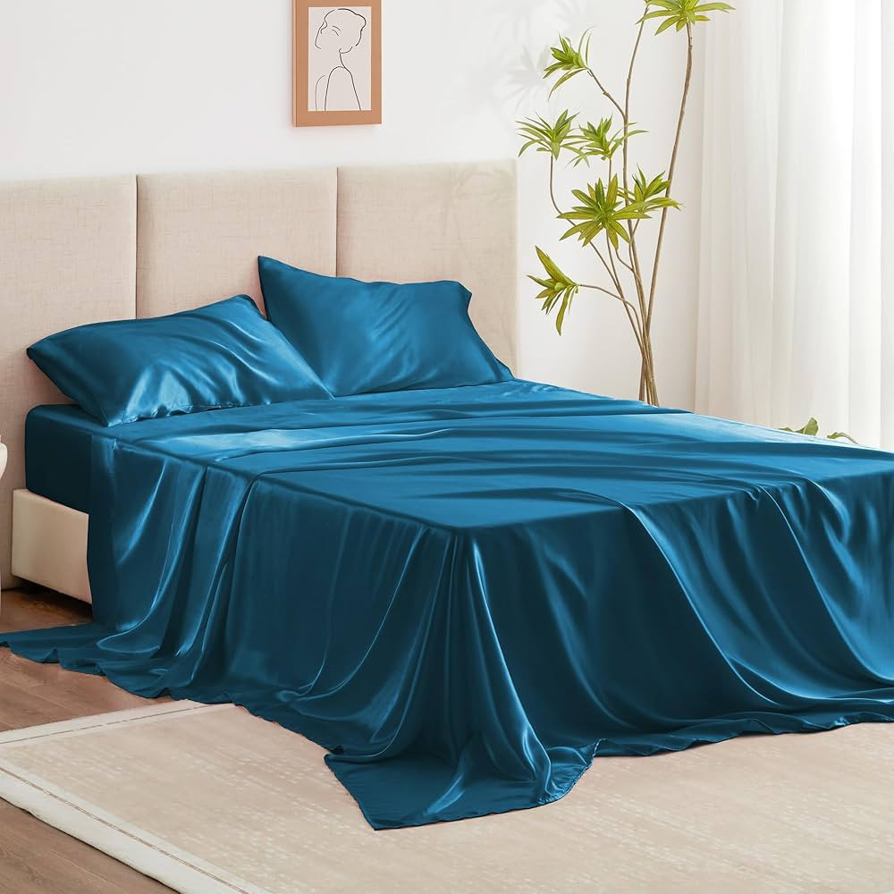 Love's cabin Satin Queen Sheets Set - 4 Piece Teal Silky Satin Bed Sheets Queen Set with Deep Poc... | Amazon (US)