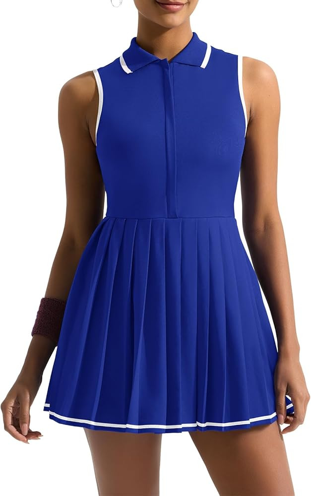 Sexyasasii Tennis Dress with Shorts and Bra Sleeveless Contrast Polo Half Zip Pleated Athletic Wo... | Amazon (US)