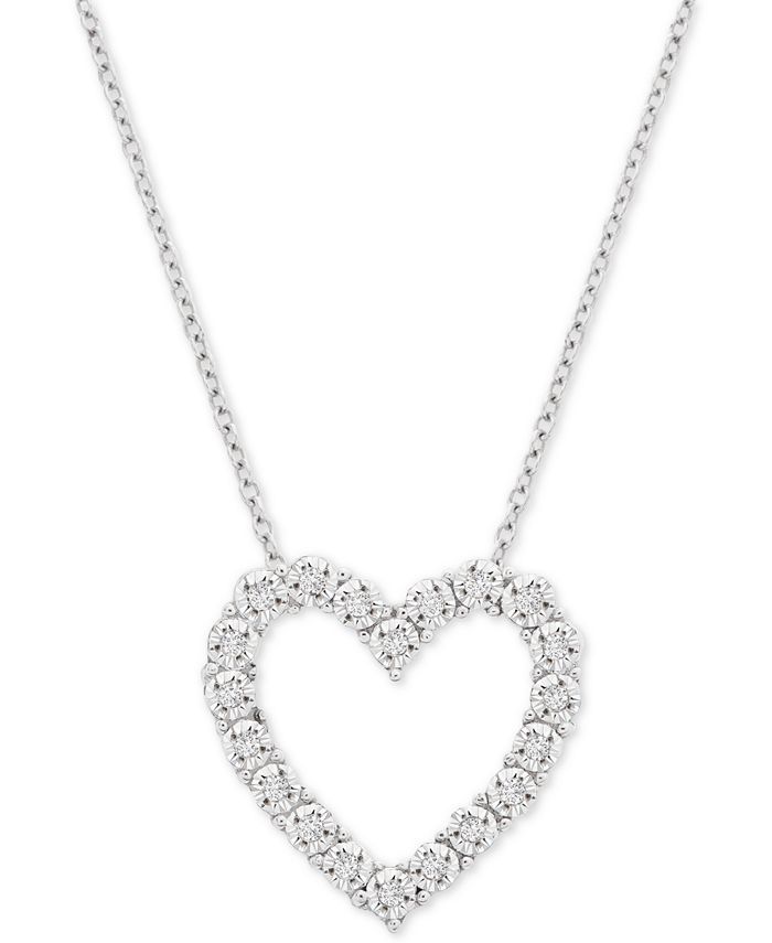 Diamond Heart 18" Pendant Necklace (1/10 ct. t.w.) in Sterling Silver | Macys (US)