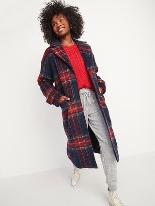 Oversized Soft-Brushed Plaid Button-Front Coat for Women | Old Navy (US)