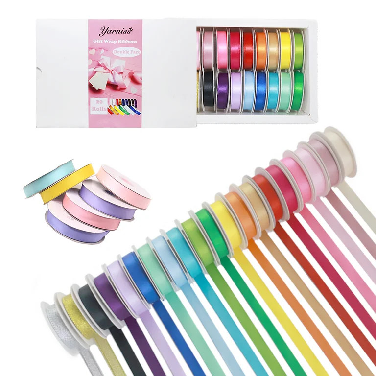 Yarniss 3/8 Inch Satin Ribbon, 20 Rolls Total 100 Yards,Double Faced Thin Fabric Ribbon for Gift ... | Walmart (US)