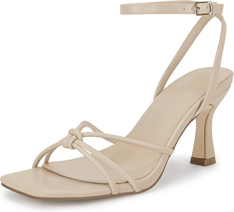 LAICIGO Women's Square Open Toe Heeled Sandals Stiletto Kitten Heel Ankle Buckle Strap Slingback ... | Amazon (US)