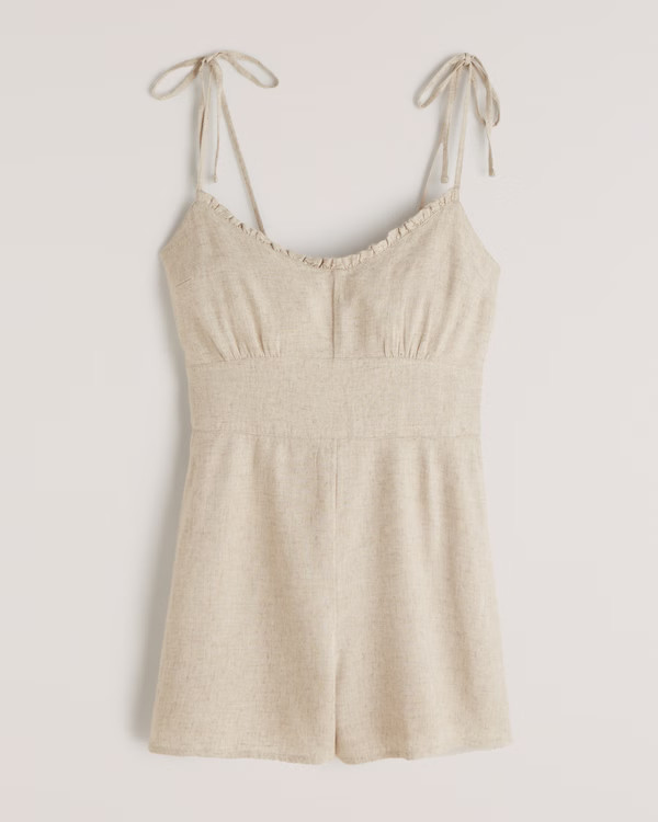 Tie-Strap Linen Romper | Abercrombie & Fitch (US)