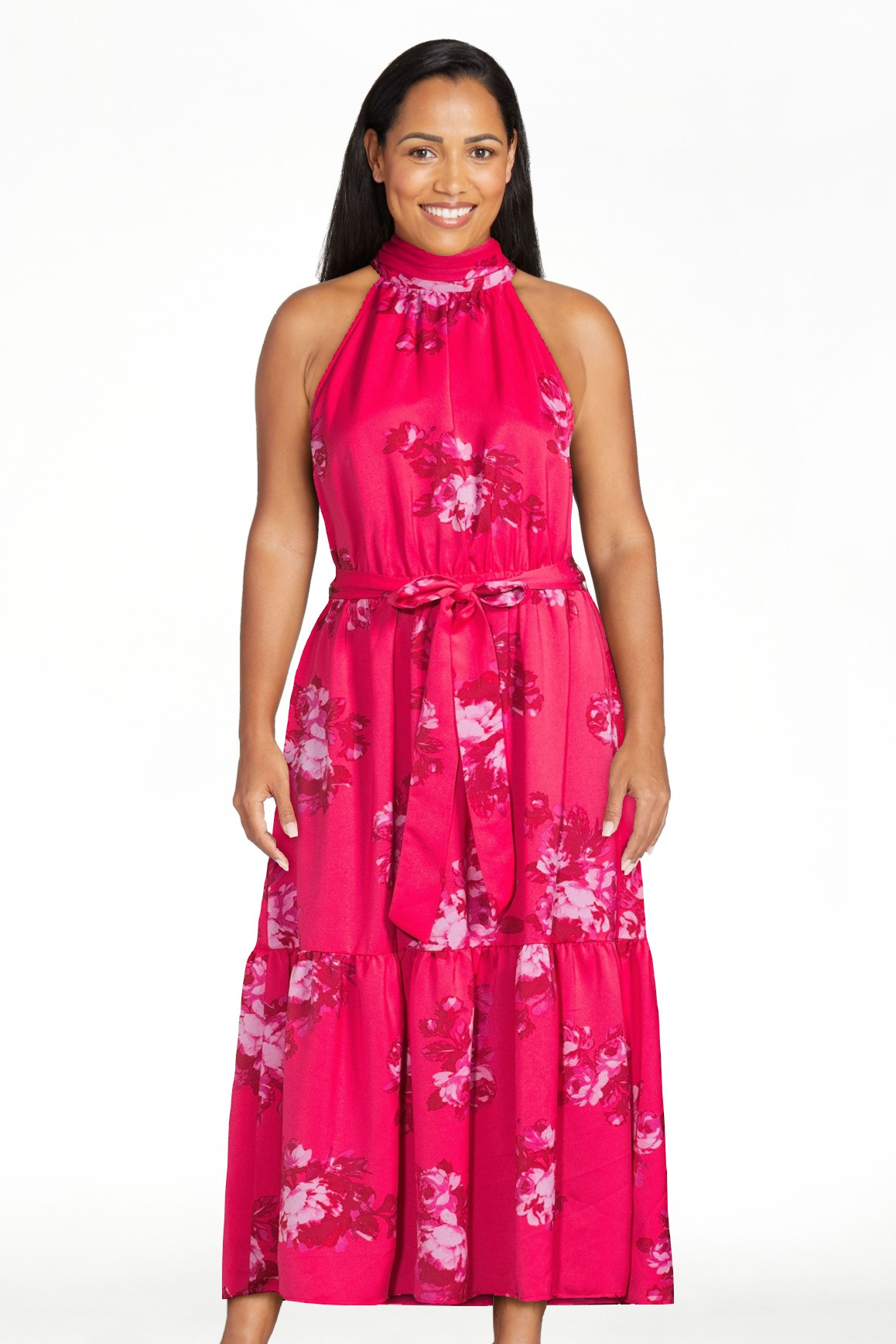 Scoop Women's Satin Halter Midi Dress | Walmart (US)