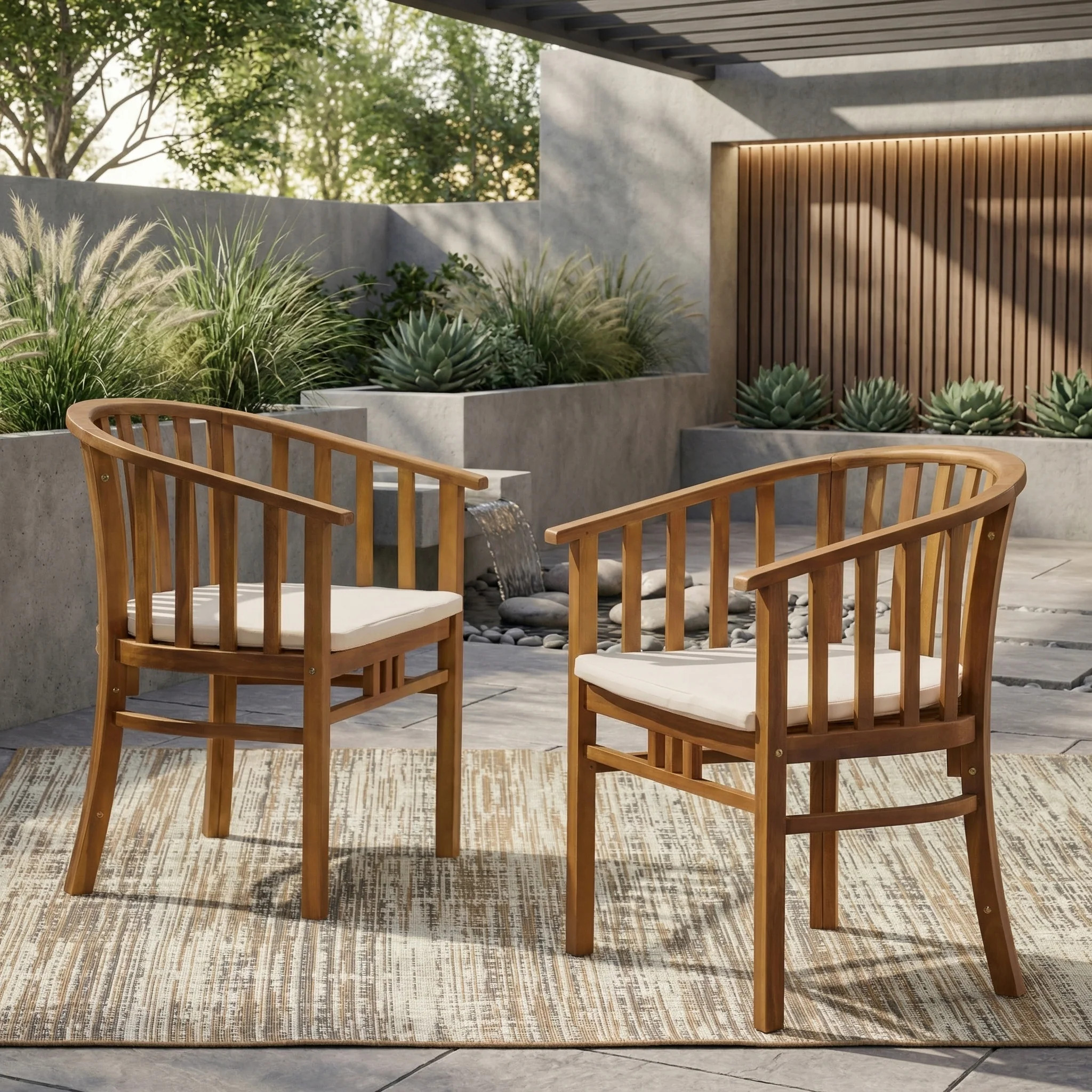 Blisstyle Outdoor Wooden Dining Chairs with Cushions Set of 2 Cream Teak Finish Outdoor Patio Chairs one_size | PC642 | Lowe's