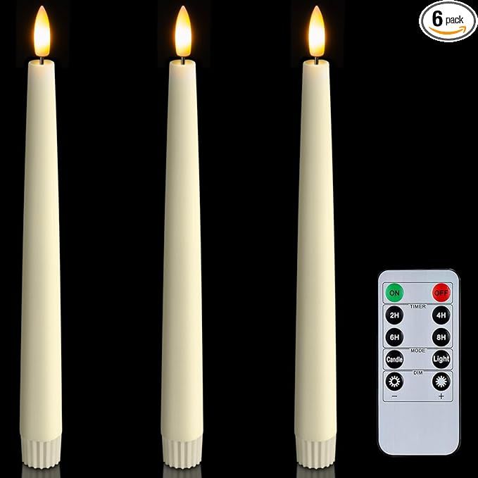 Homemory 3 Pcs Waxy Flameless Taper Candles with Remote, Flickering Battery Operated Taper Candle... | Amazon (US)