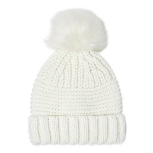 Time and Tru Women’s Mixed Knit Pom Beanie - Walmart.com | Walmart (US)