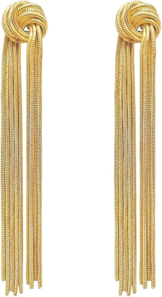 Knot Tassel Earrings for Women Long Gold Tassel Dangle Knot Earrings Knot Snake Chain Fringe Stat... | Amazon (US)