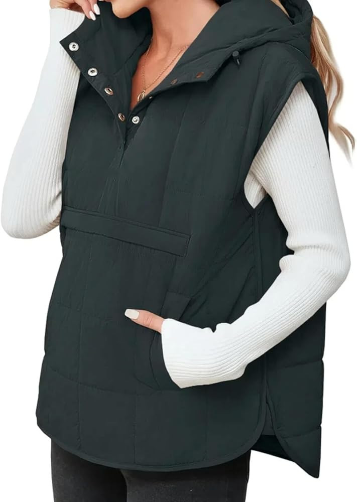Saodimallsu Womens Quilted Puffer Vest Sleeveless Hoodies Fall Winter Tops with Kangaroo Pockets | Amazon (US)