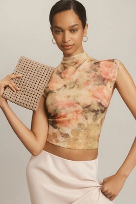 By Anthropologie Cap-Sleeve Mock-Neck Cashmere Sweater Tee | Anthropologie (US)