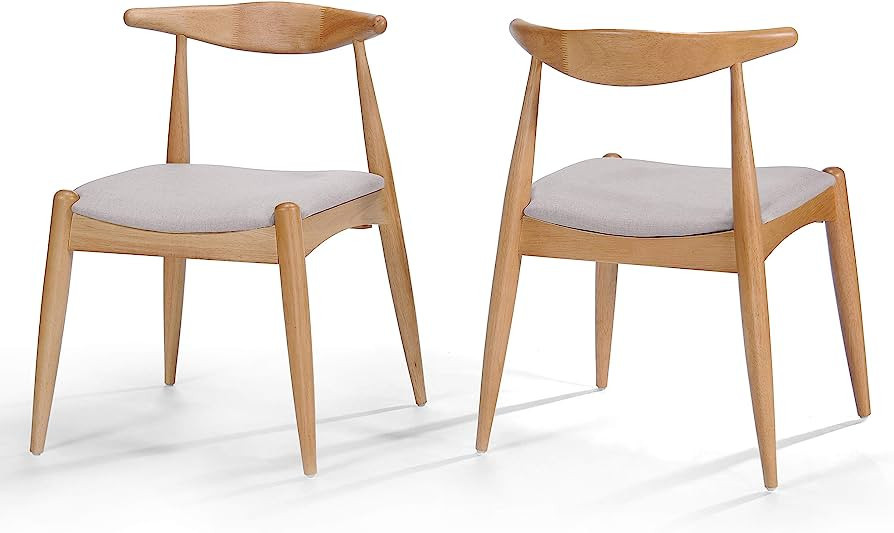 Christopher Knight Home Francie Fabric with Oak Finish Dining Chairs, 2-Pcs Set, Beige | Amazon (US)