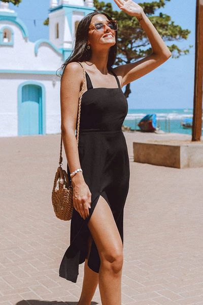 Amayah Black Shoulder Tie Midi Dress | Cupshe