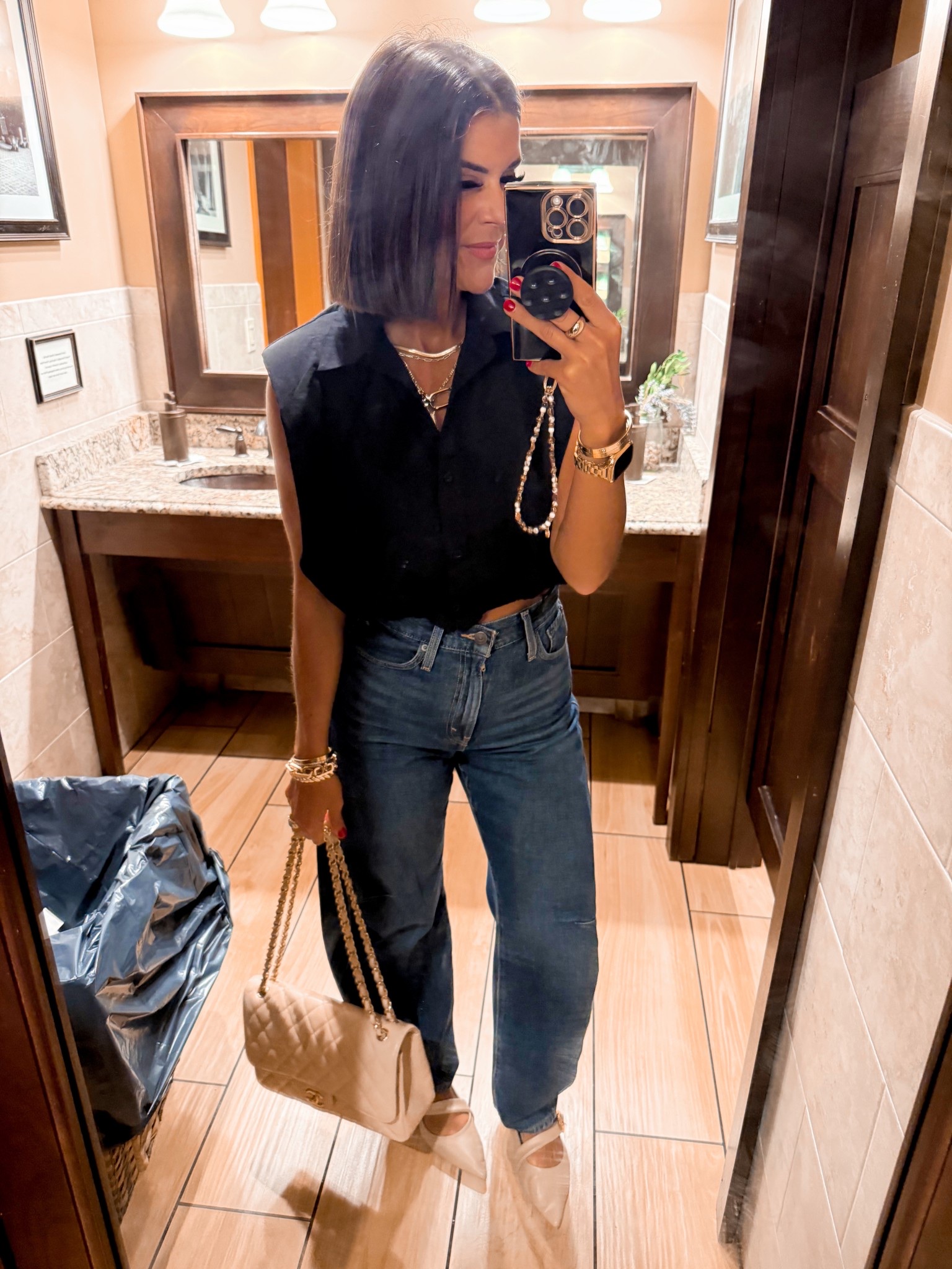 Size small in top and 26 in jeans (my exact wash sold out)

#LTKSeasonal