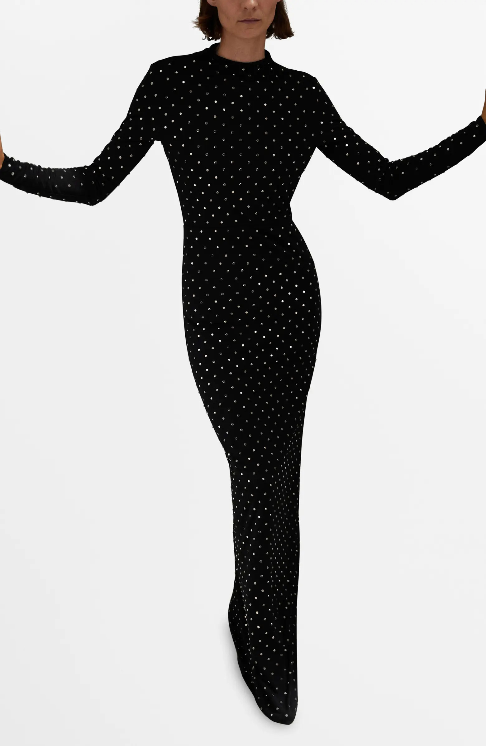 MANGO Selection Crystal Embellished Long Sleeve Maxi Dress | Nordstrom | Nordstrom