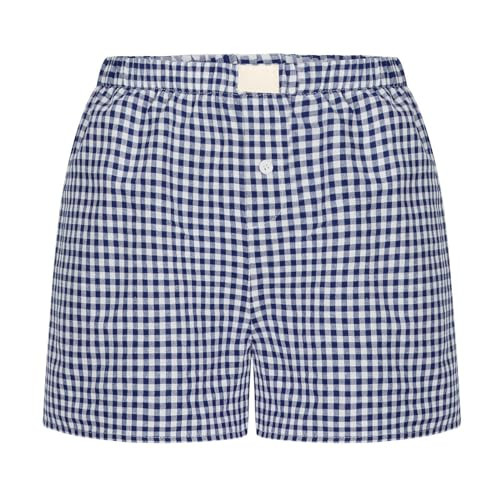 Gingham Boxer Shorts for Women Trendy Summer Y2k Low Rise Lounge Shorts Coquette Pajama Shorts Preppy Clothes (Blue Gingham 02,3XL,3X-Large) | Amazon (US)