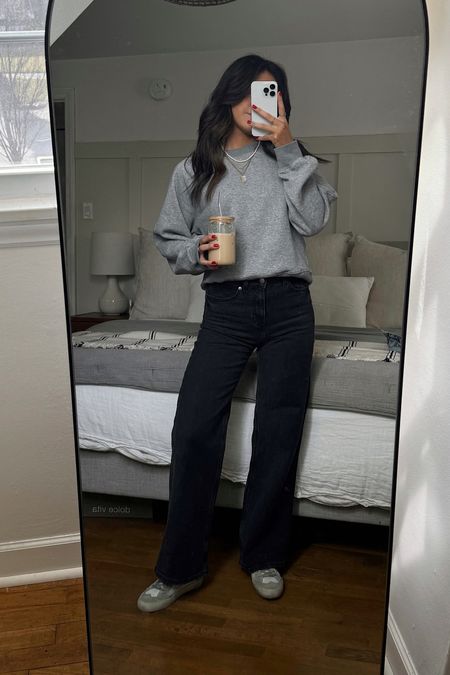 Februweary day 21 #ootd  - love this crewneck sweatshirt so much. It’s SO soft. Also, these are my favorite wide leg denim from H&M! #casualstyle #effortlessstyle 

#LTKfindsunder50 #LTKover40 #LTKstyletip