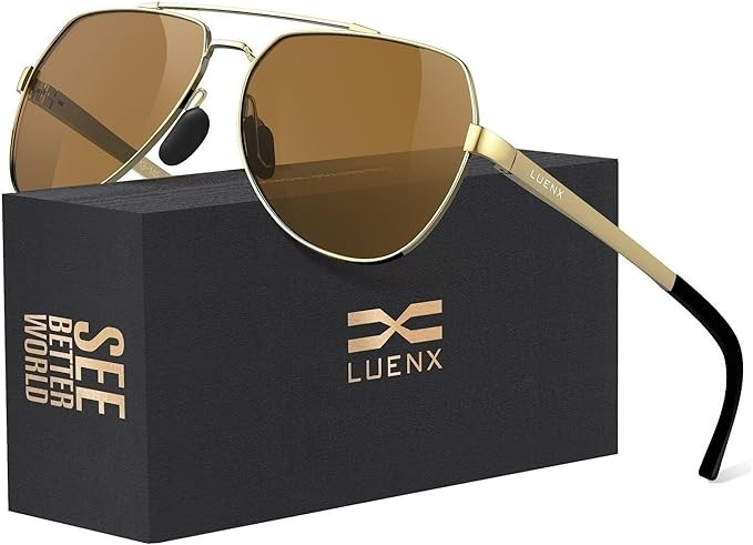LUENX Aviator Sunglasses for Men Women Polarized New Shades Large Metal Frame - UV 400 Protection | Amazon (US)