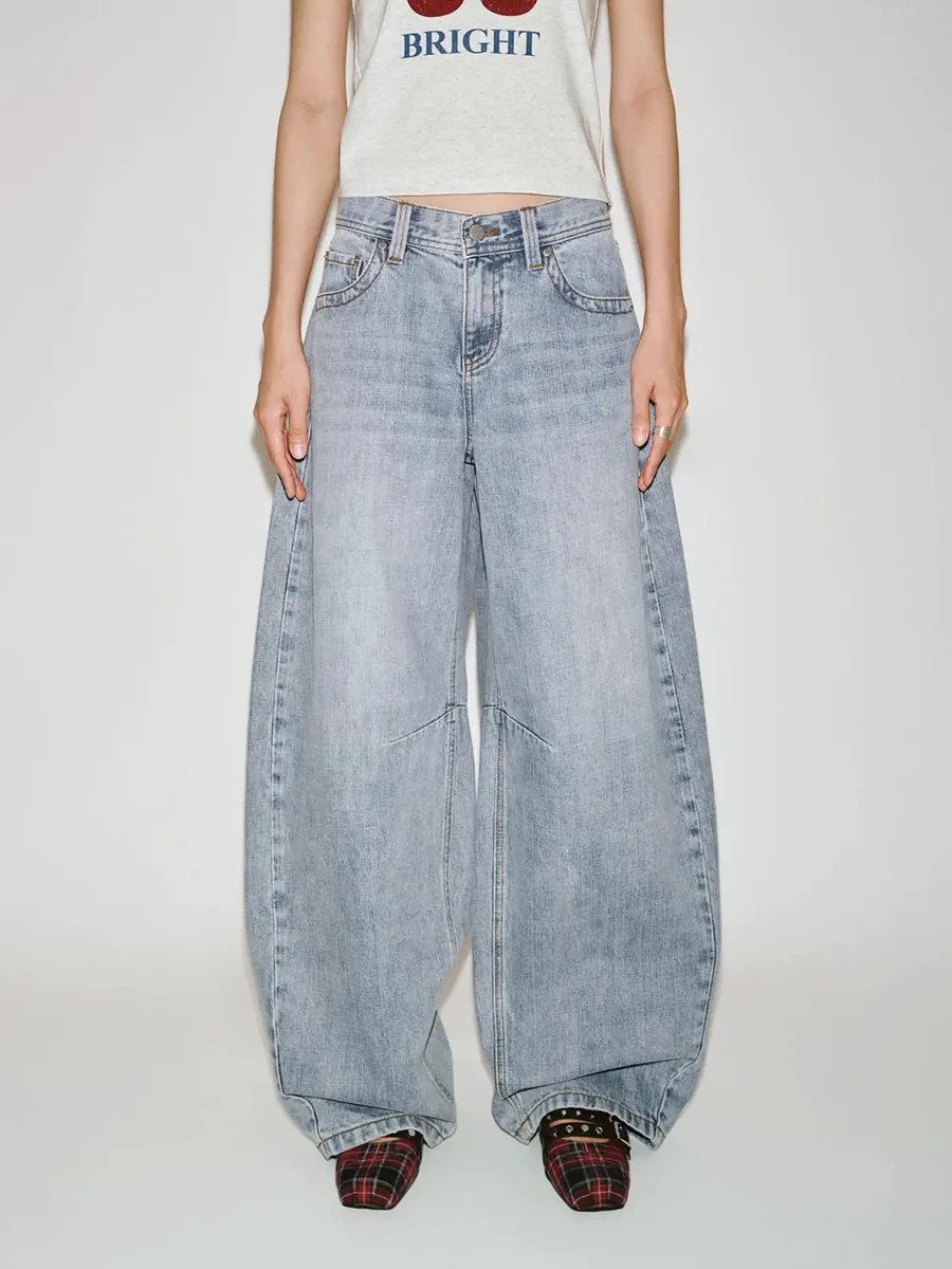 Cotton Loose-Fit Barrel Leg Jeans | Urban Revivo