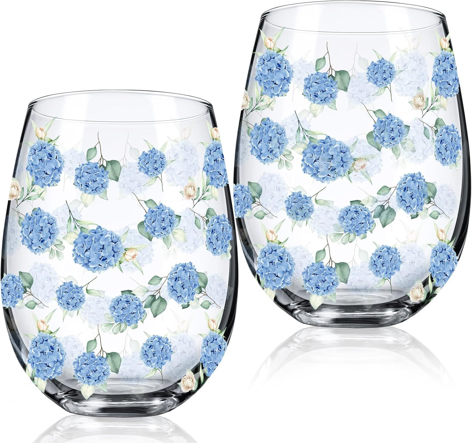 Amazon.com | Sliner 2 Pack 17oz Hydrangea Stemless Wine Glasses Spring Summer Floral Drinking Gla... | Amazon (US)