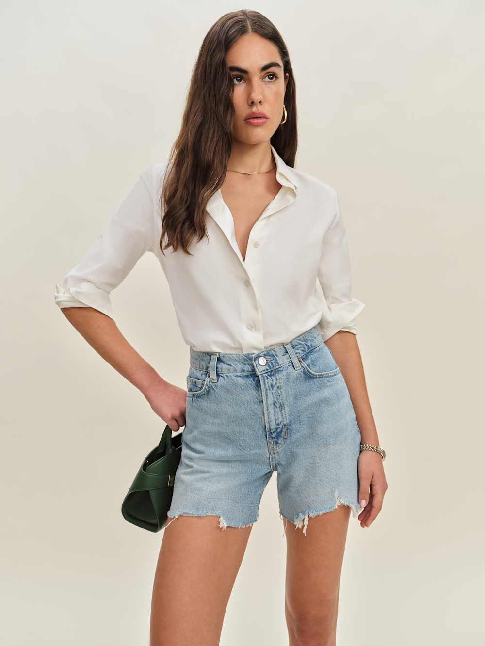 Saige High Rise 4” Jean Shorts | Reformation (Global)