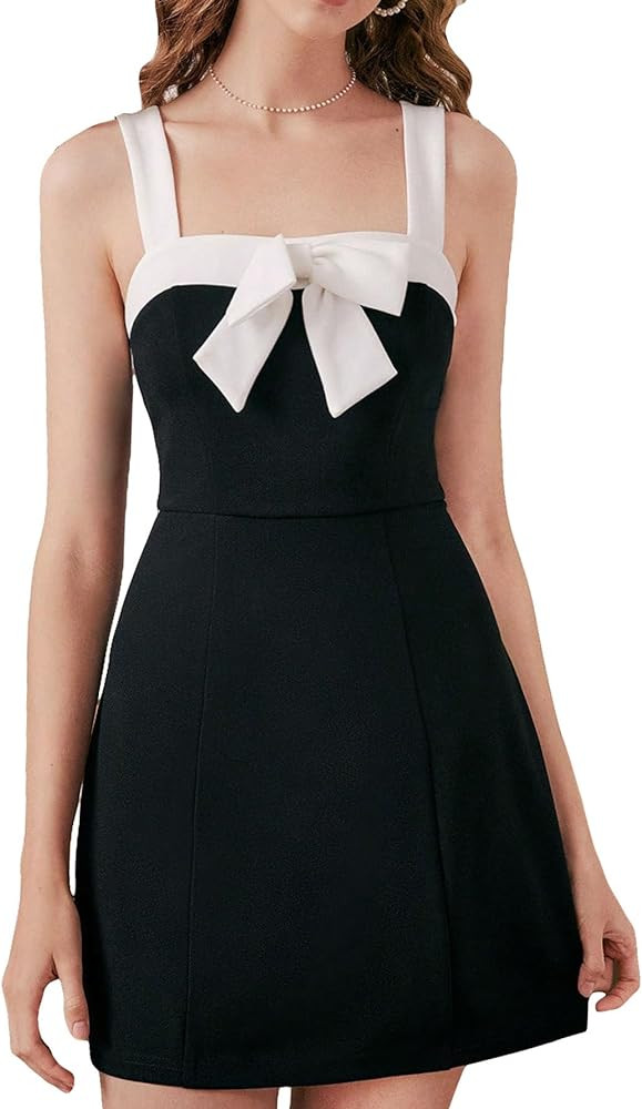 Milumia Women's Bow Color Block Flare Cami Dress Sleeveless Flare Short Mini Dresses | Amazon (US)