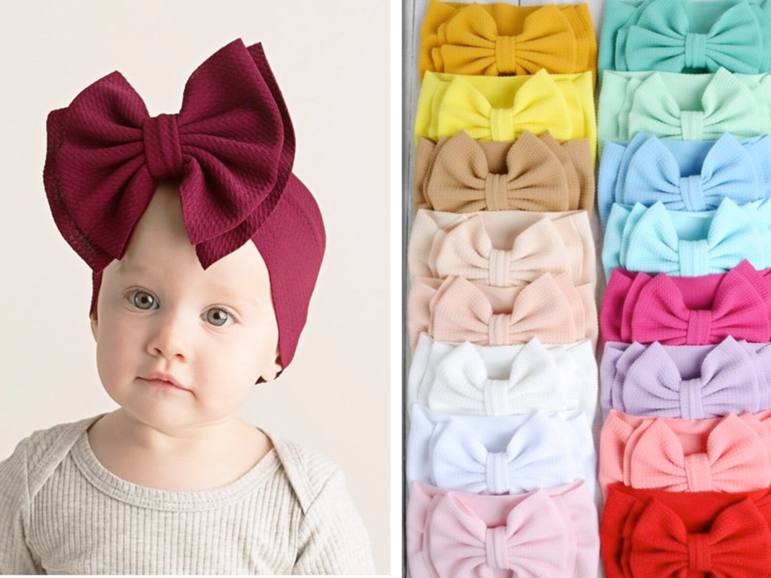 Oversized bow headwrap, Stretchy Waffle Fabric headband, baby headband, big bow headwrap, baby ha... | Etsy (US)