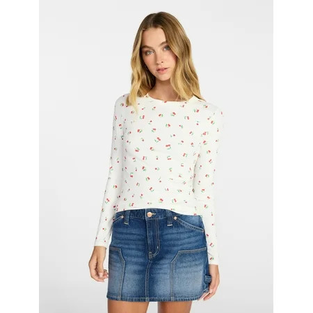 No Boundaries Ribbed Crewneck Tee with Long Sleeves Women s XXS-XXL | Walmart (US)