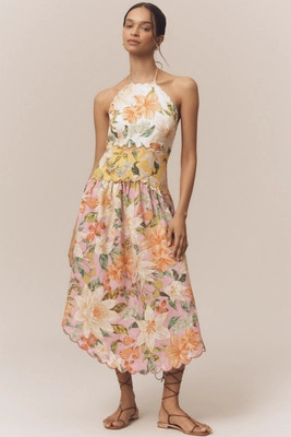 Farm Rio Linen Halter Drop-Waist Midi Dress | Anthropologie (US)