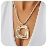 Chunky Gold Necklace for Women Boho Geometric Hollow Square Pendant Rope Chain Necklace Stackable... | Amazon (US)